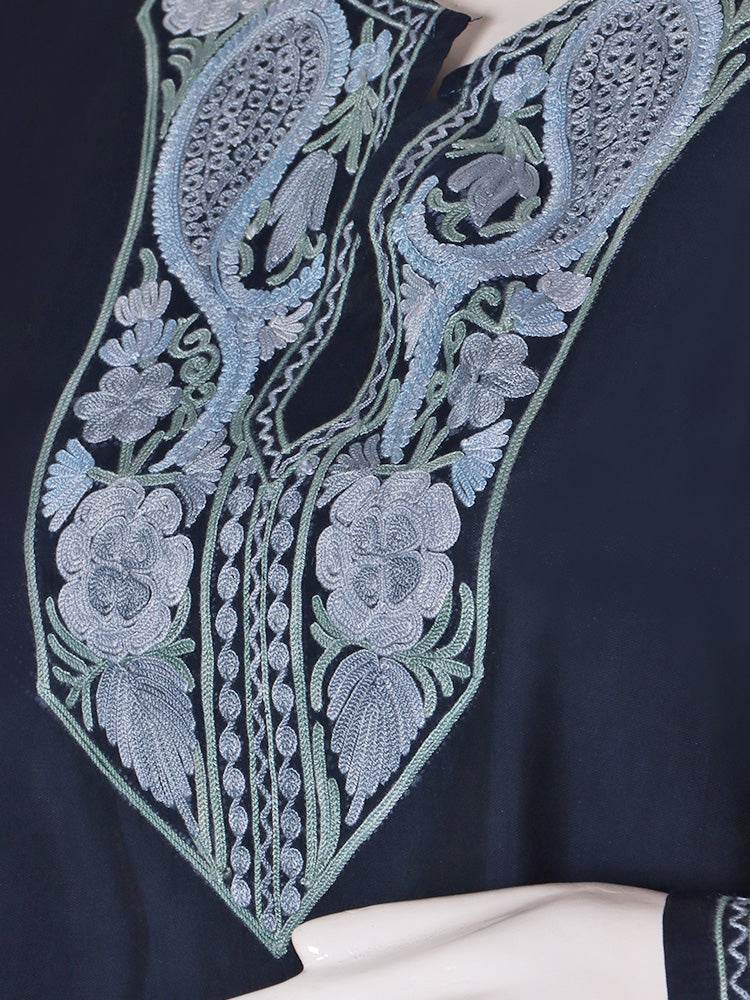 Zariya Kashmiri Aari Embroidered Indigo Blue Silk Coord Set - Shopping in Kashmir