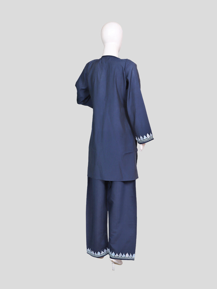Zariya Kashmiri Aari Embroidered Indigo Blue Silk Coord Set