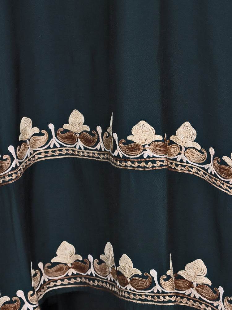 Zariya Kashmiri Aari Embroidered Deep Bottle Green Silk Coord Set - Shopping in Kashmir