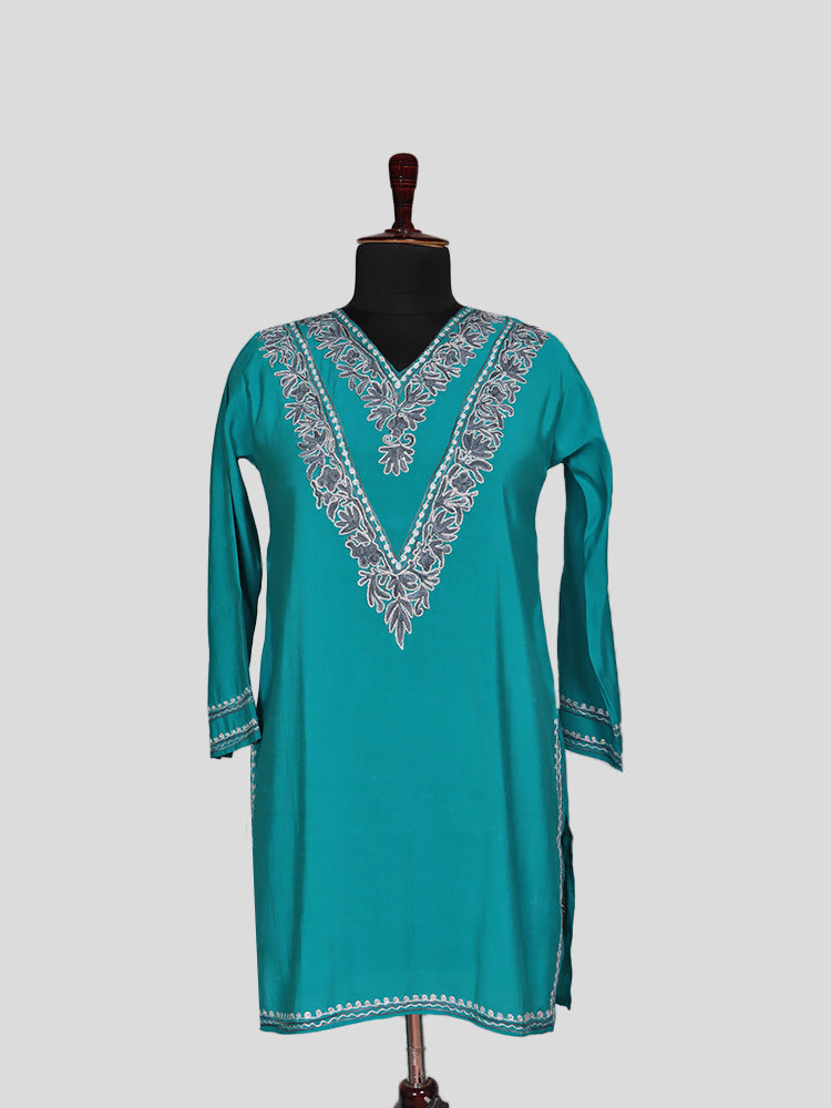 Zariya Teal Blue Silk Trio Edit - Kurti, Kaftan Set, & Coord Set