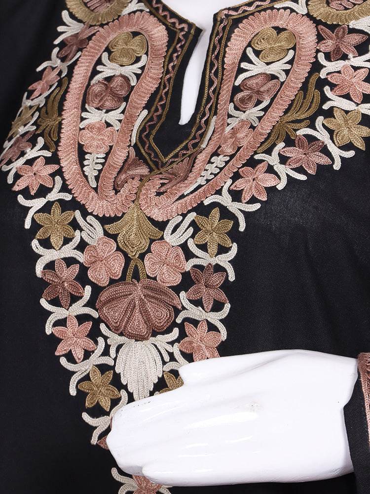 Zariya Kashmiri Aari Embroidered Charcoal Black Summer Cool Cotton Coord Set - Shopping in Kashmir