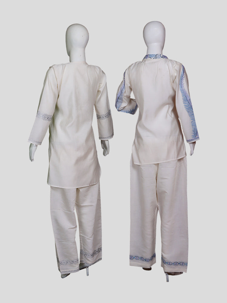 Zariya Cream-White Silk Twins - Zari Kurti Set & Aari Kaftan Set