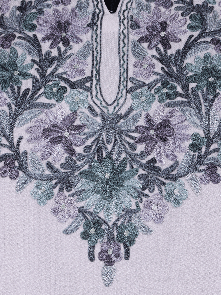 Nava-e-Poshkaar: Poshkar White Aari Embriodery pheran - Shopping in Kashmir