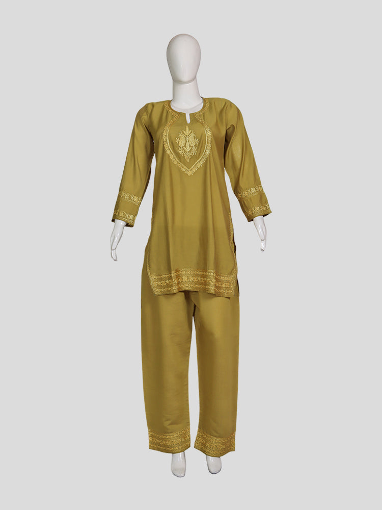 Zariya Golden Brown Silk Trio Edit - Kurti, Kaftan Set, & Coord Set