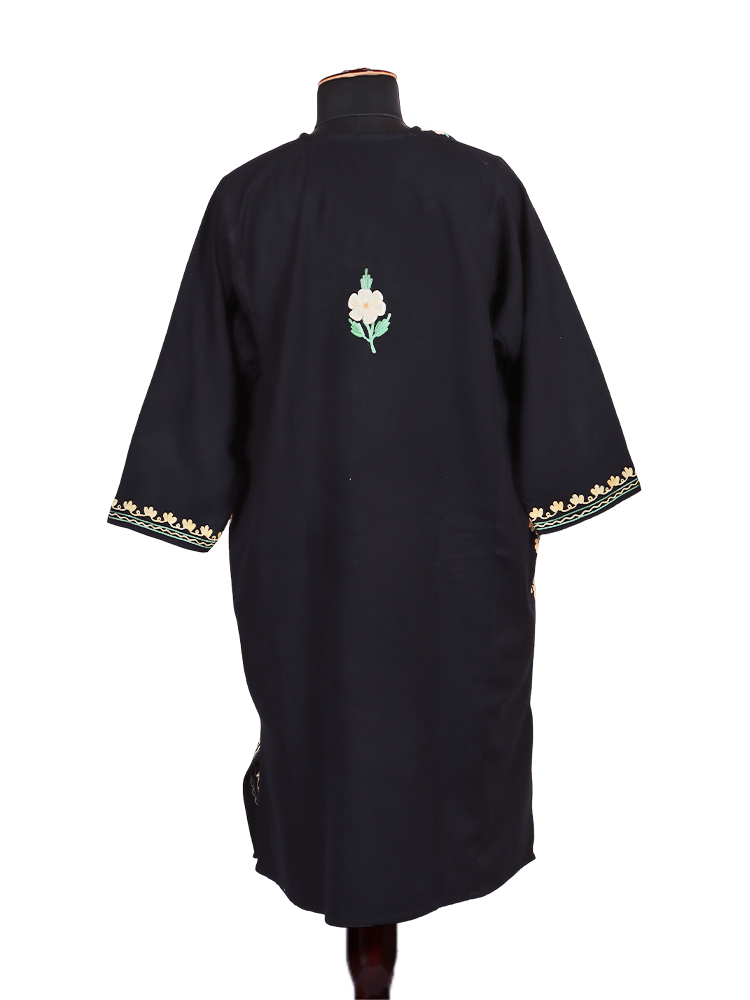 Black Cashmilon Wool Aari Embroidered Kashmiri Pheran - Pehnava