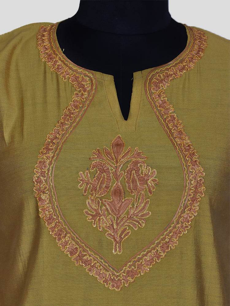 Zariya Golden Brown Silk Trio Edit - Kurti, Kaftan Set, & Coord Set - Shopping in Kashmir