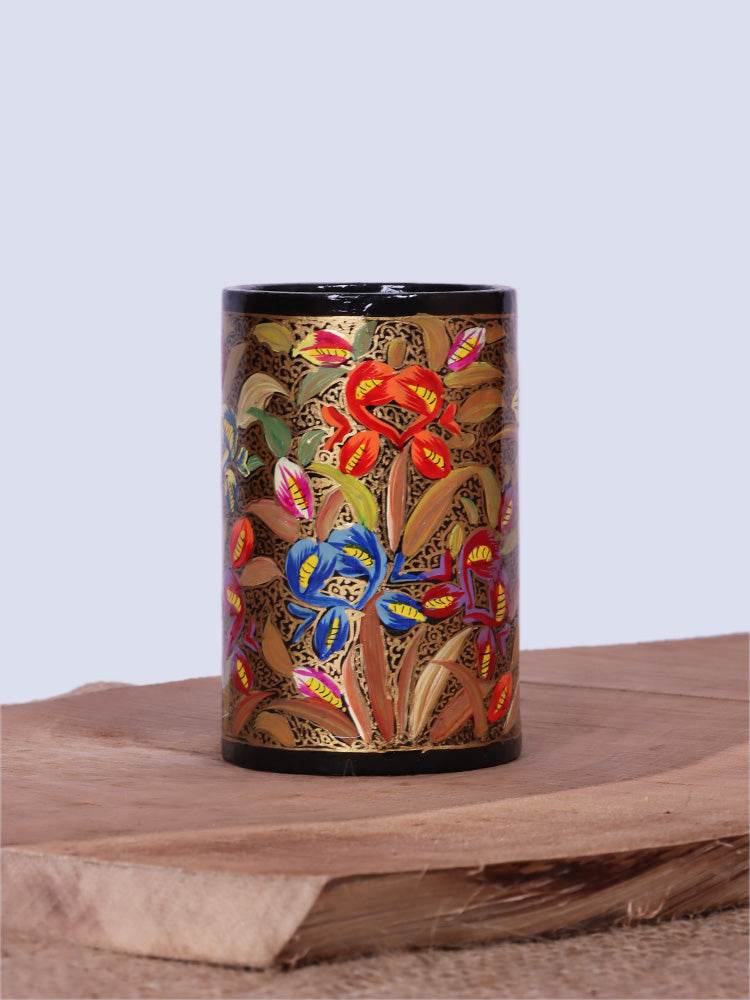 Multicolored Floral Design Papier Mache Pen Holder - Shopping in Kashmir