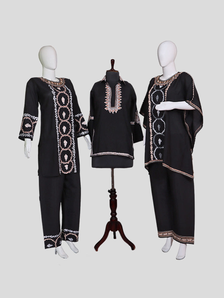 Zariya Jet Black Silk Trio Edit - Kurti, Kaftan Set, & Coord Set