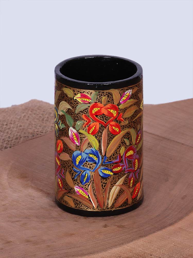 Multicolored Floral Design Papier Mache Pen Holder - Shopping in Kashmir