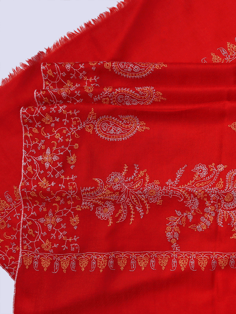 Red Sozni Embroidered Pashmina Shawl - Shopping in Kashmir