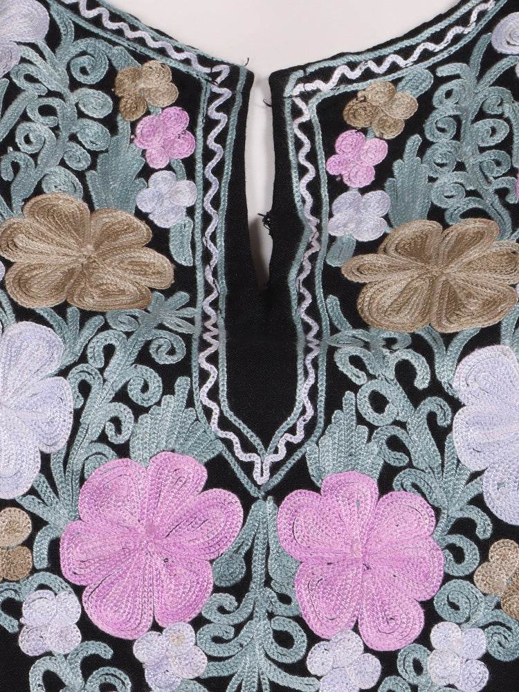 Zariya Kashmiri Aari Embroidered Deep Black Summer Cool Cotton Coord Set - Shopping in Kashmir