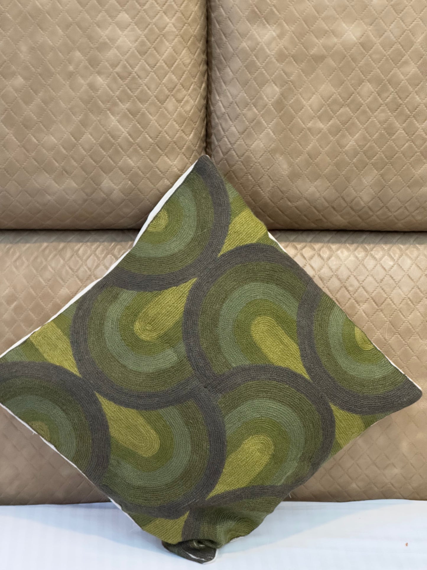 Shades Of Green Handmade Chainstitch Cushion Covers (Set of Two) - Shopping in Kashmir