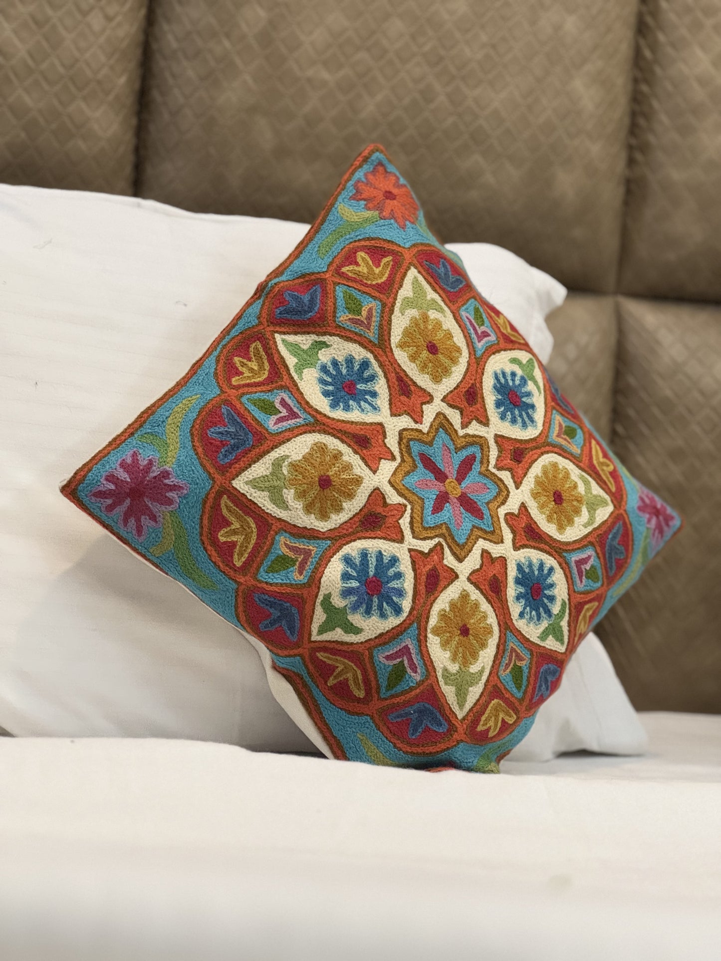 Mid Flora Design Handmade Chainstitch Cushion Cover (Set of Two) - Shopping in Kashmir