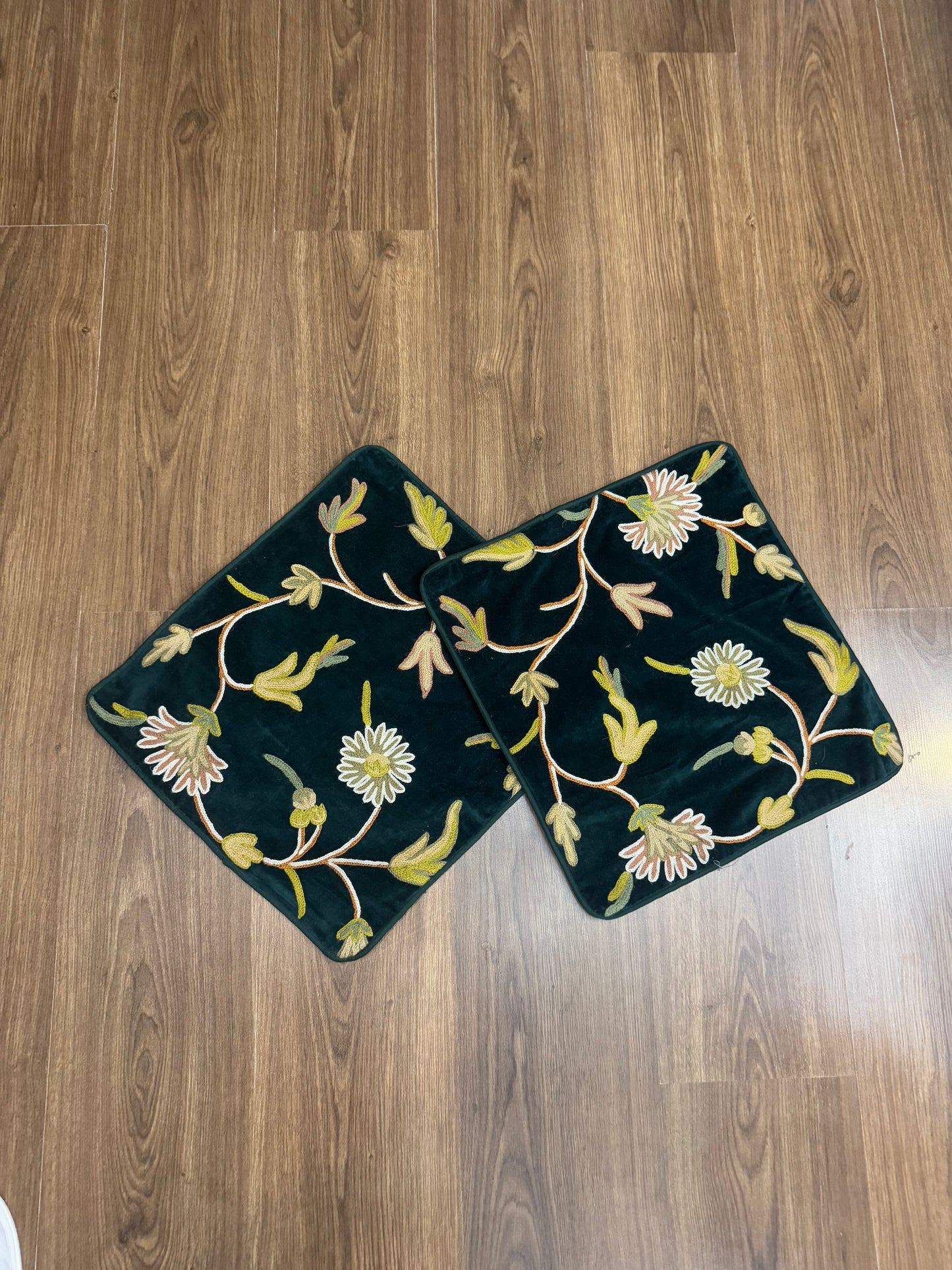 Floral Velvet Handmade Chainstitch Cushion Cover (Set of Two) - Shopping in Kashmir