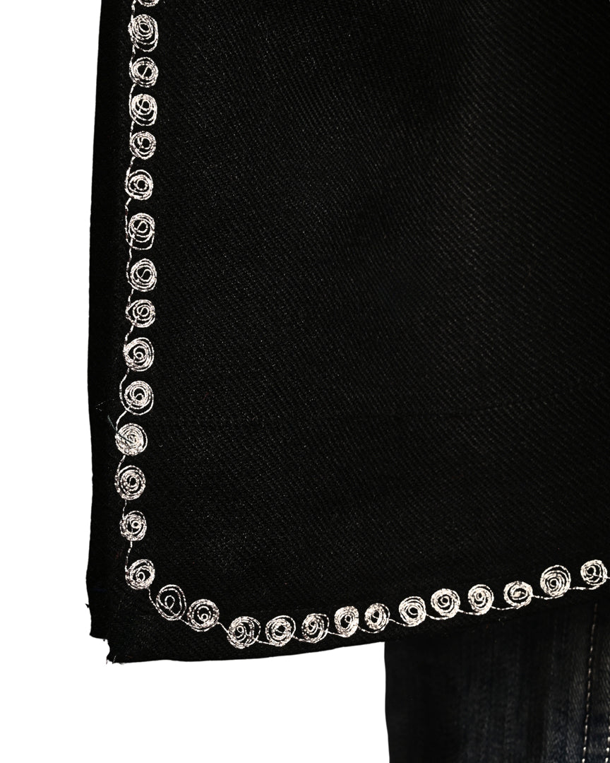 Classic Black Cashmilon Wool Zari Embroidered Kashmiri Pheran - Pehnava