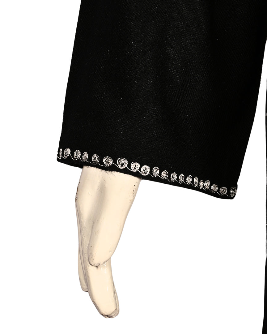 Classic Black Cashmilon Wool Zari Embroidered Kashmiri Pheran - Pehnava