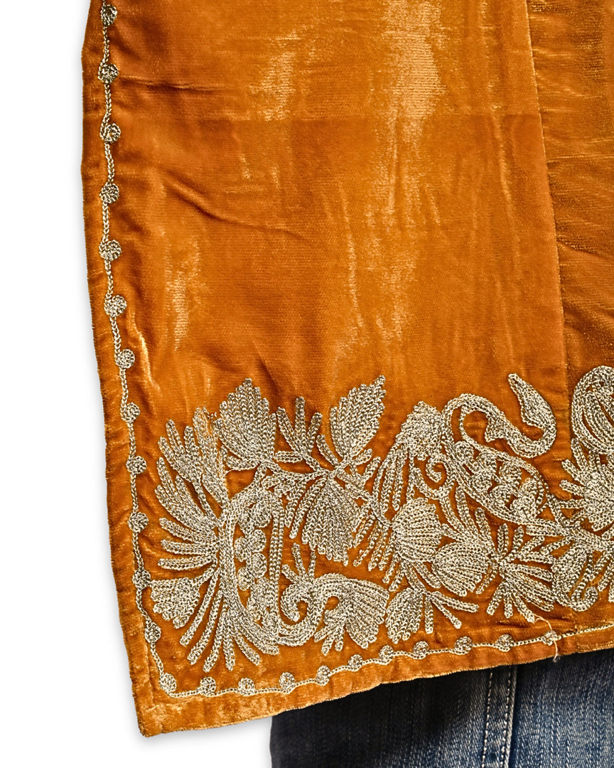 Mustard Yellow Makhmal Zari Embroidered Kashmiri Pheran - Pehnava