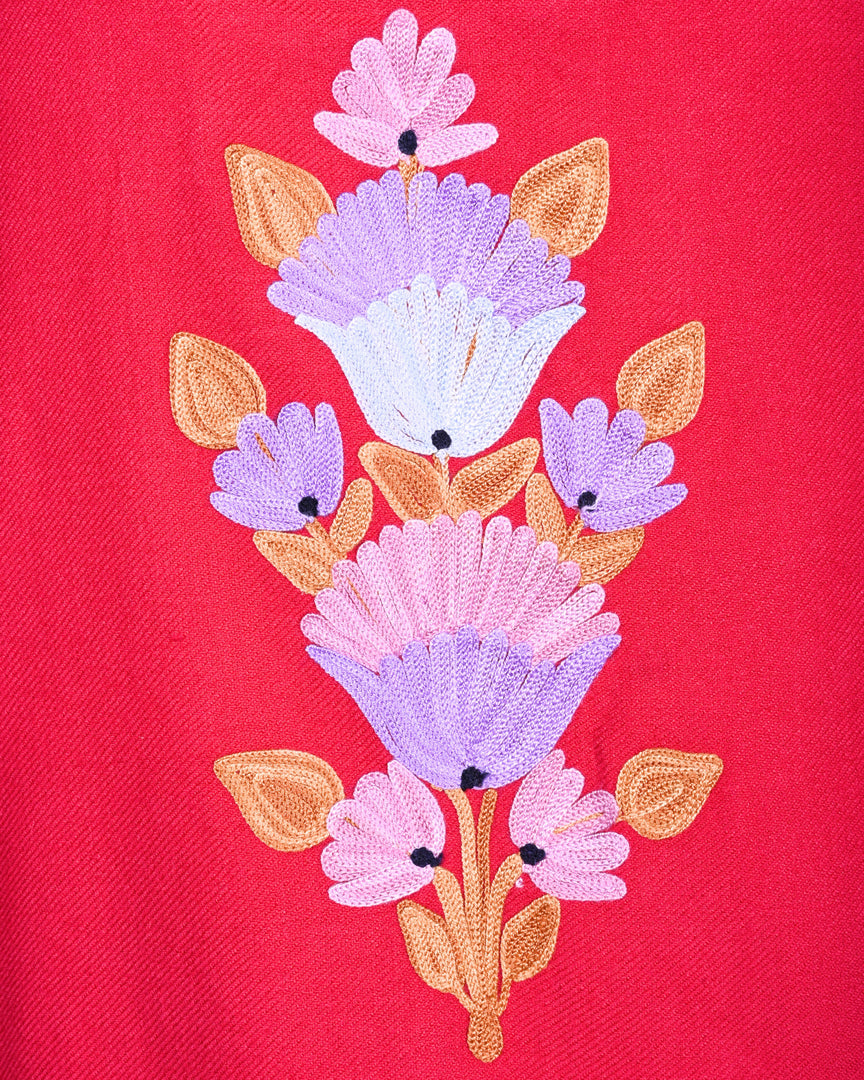 Amaranth Pink Cashmilon Wool Aari Embroidered Kashmiri Pheran - Pehnava
