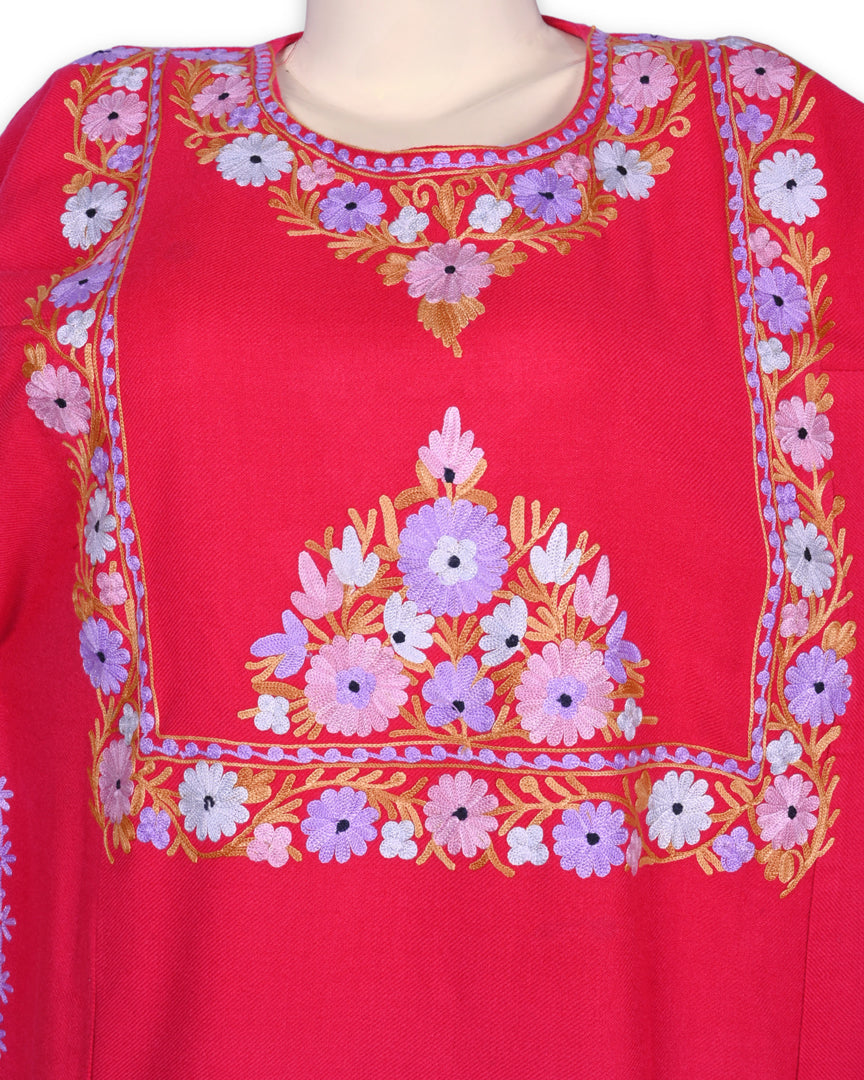 Amaranth Pink Cashmilon Wool Aari Embroidered Kashmiri Pheran - Pehnava