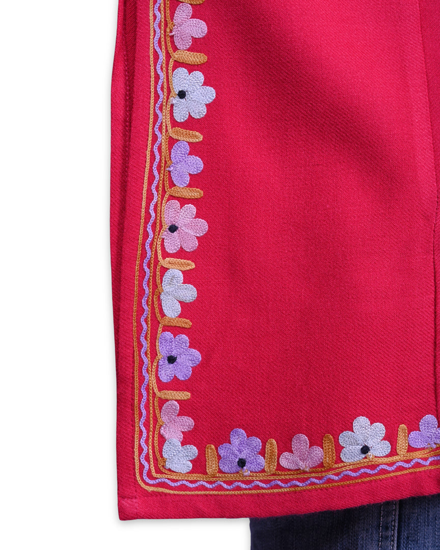 Amaranth Pink Cashmilon Wool Aari Embroidered Kashmiri Pheran - Pehnava