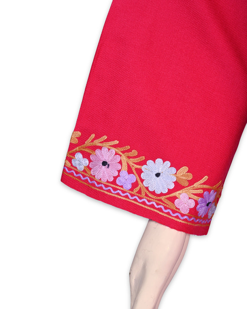 Amaranth Pink Cashmilon Wool Aari Embroidered Kashmiri Pheran - Pehnava