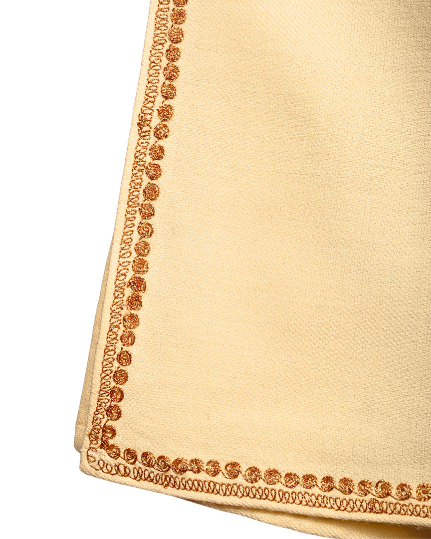 Creme Cashmilon Wool Zari Embroidered Kashmiri Quraab Pheran - Pehnava
