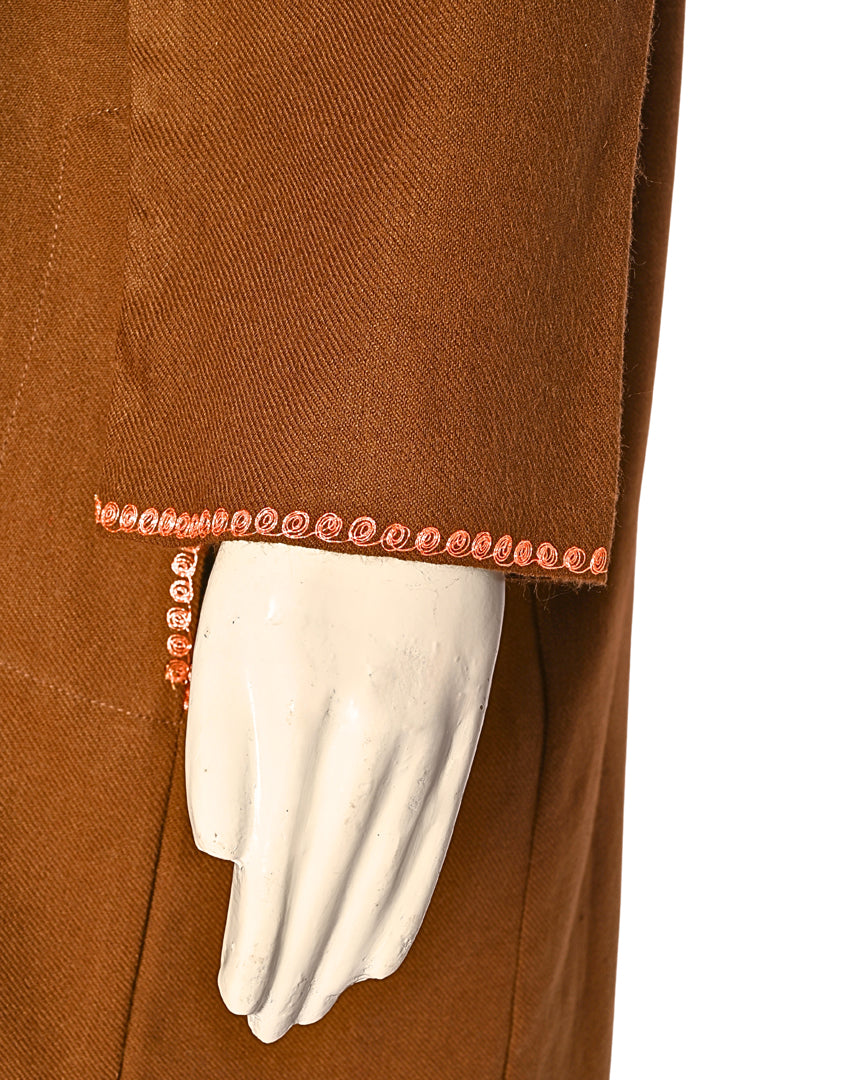 Chocolate Brown Cashmilon Wool Zari Embroidered Kashmiri Pheran - Pehnava