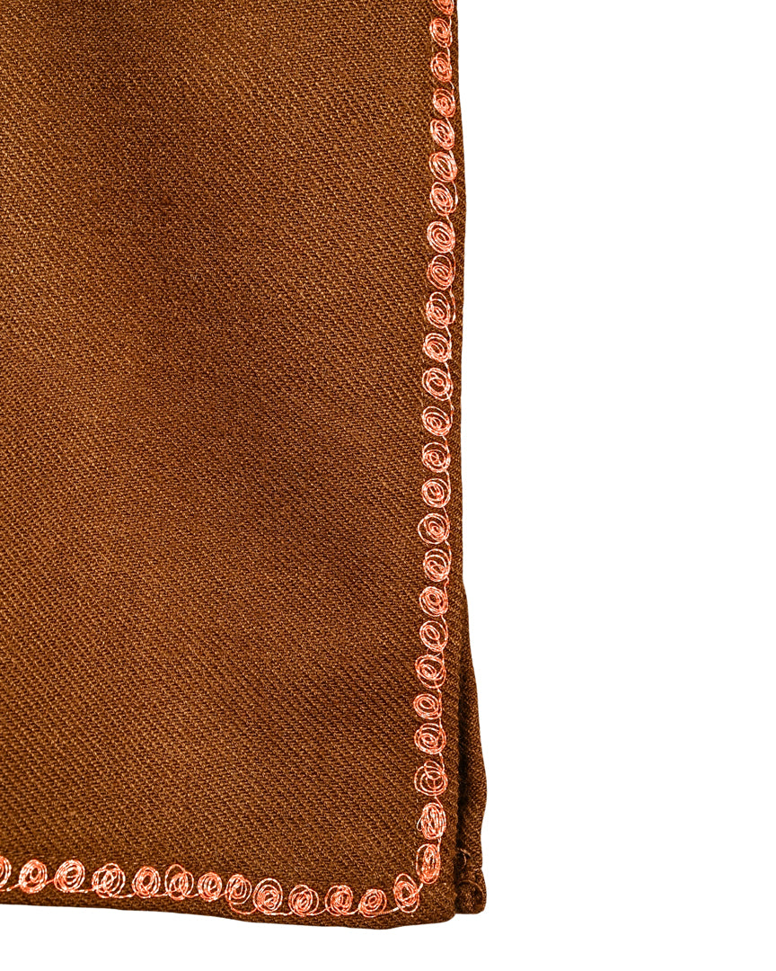 Chocolate Brown Cashmilon Wool Zari Embroidered Kashmiri Pheran - Pehnava