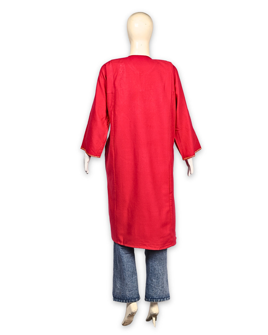 Strawberry Pink Cashmilon Wool Zari Embroidered Kashmiri Pheran - Pehnava