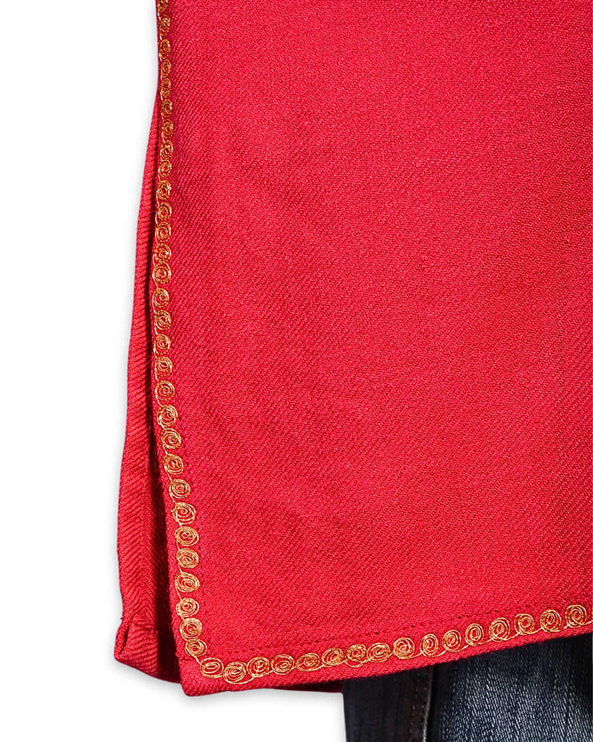 Strawberry Pink Cashmilon Wool Zari Embroidered Kashmiri Pheran - Pehnava