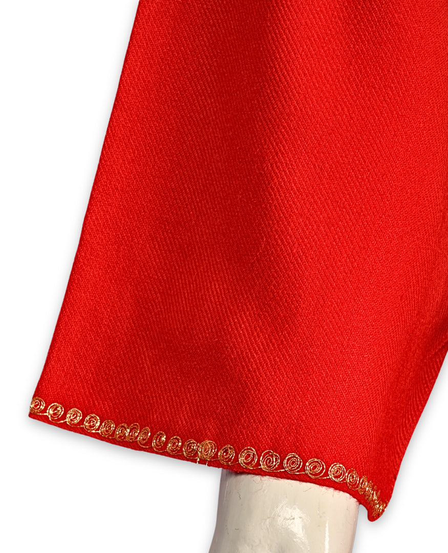 Tomato Red Cashmilon Wool Zari Embroidered Kashmiri Pheran - Pehnava