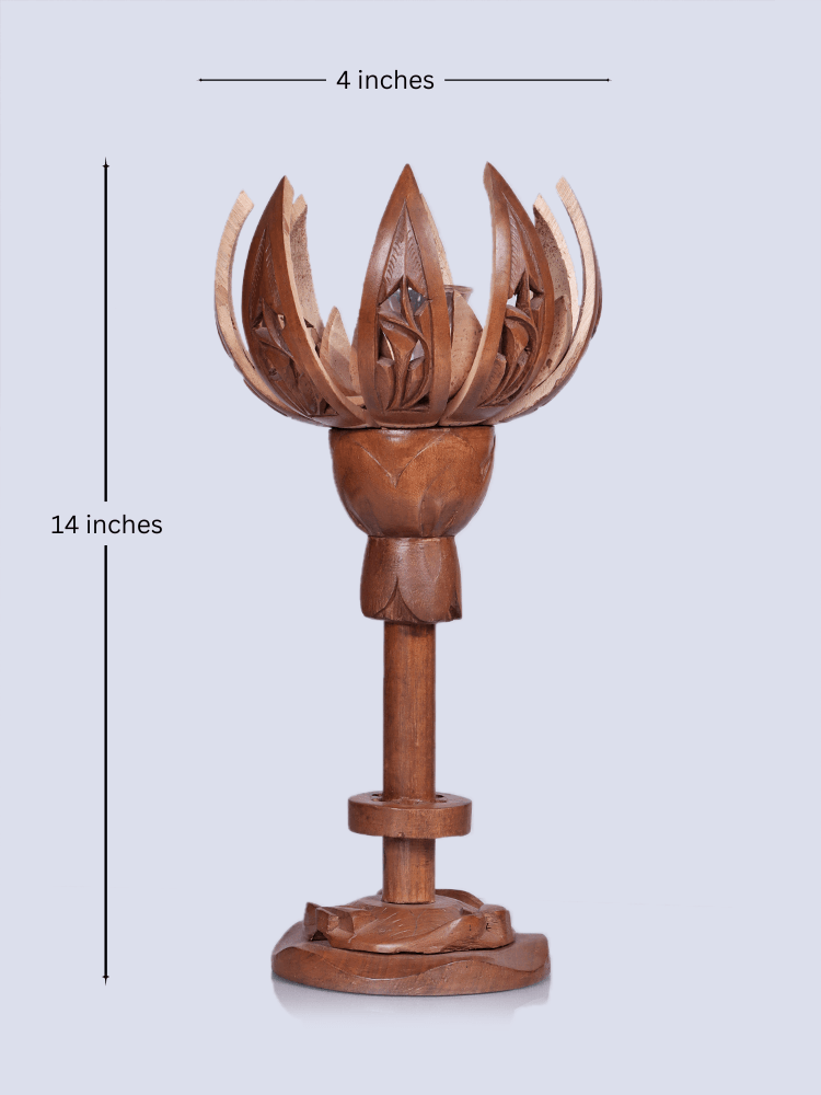 Lotus Designed Walnut Wood Table Lamp - Shopping in Kashmir