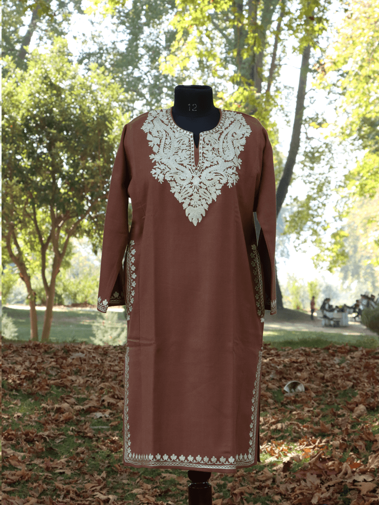Zari-e-afreen:Natural pashmina colour zari embroidery pheran - Shopping in Kashmir