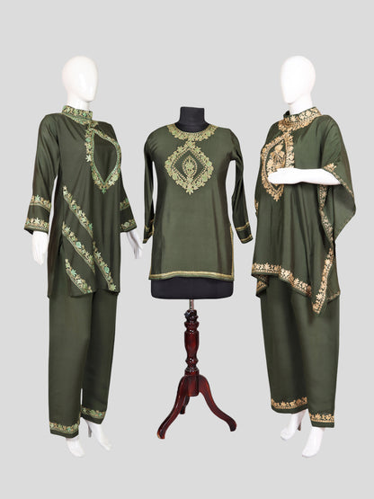Zariya Lunar Green Silk Trio Edit - Kurti, Kaftan Set, & Coord Set