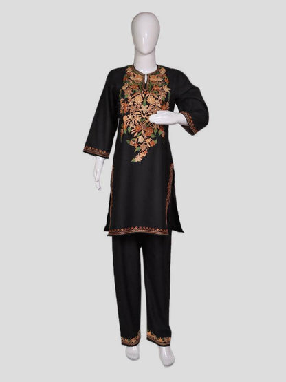 nAARI Kashmiri Aari Embroidered Classic Black Cotton Coord Set - Shopping in Kashmir