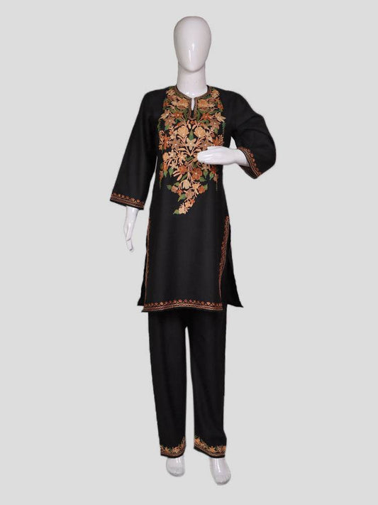 nAARI Kashmiri Aari Embroidered Classic Black Cotton Coord Set - Shopping in Kashmir