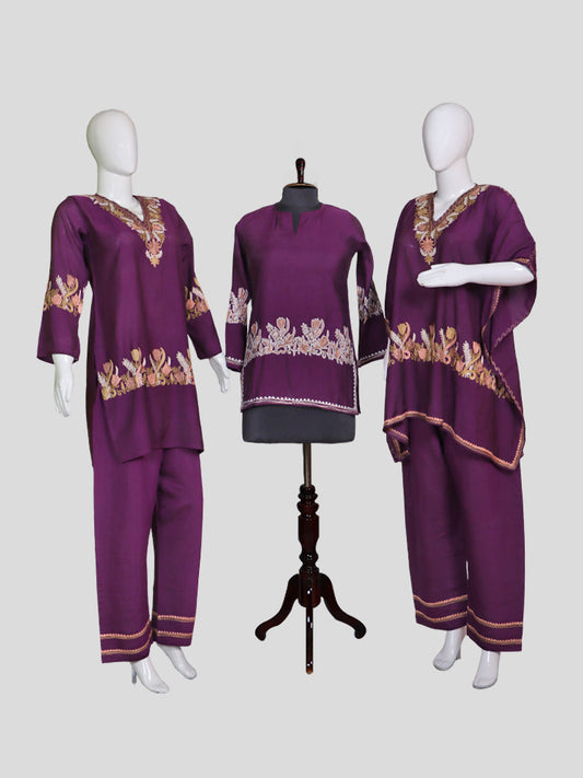 Zariya Grape Purple Silk Trio Edit - Kurti, Kaftan Set, & Coord Set