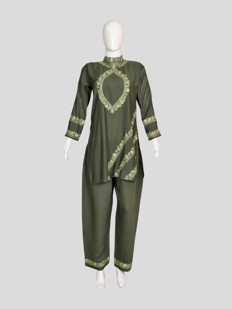 Zariya Lunar Green Silk Trio Edit - Kurti, Kaftan Set, & Coord Set