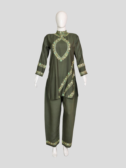 Zariya Lunar Green Silk Trio Edit - Kurti, Kaftan Set, & Coord Set