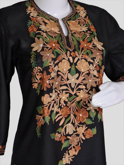 nAARI Kashmiri Aari Embroidered Classic Black Cotton Coord Set - Shopping in Kashmir