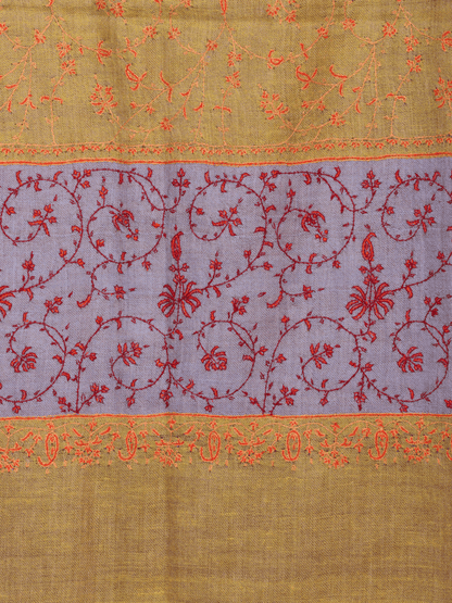 Mustard Lilac Jaalidaar Embroidered Pashmina Shawl. - Shopping in Kashmir