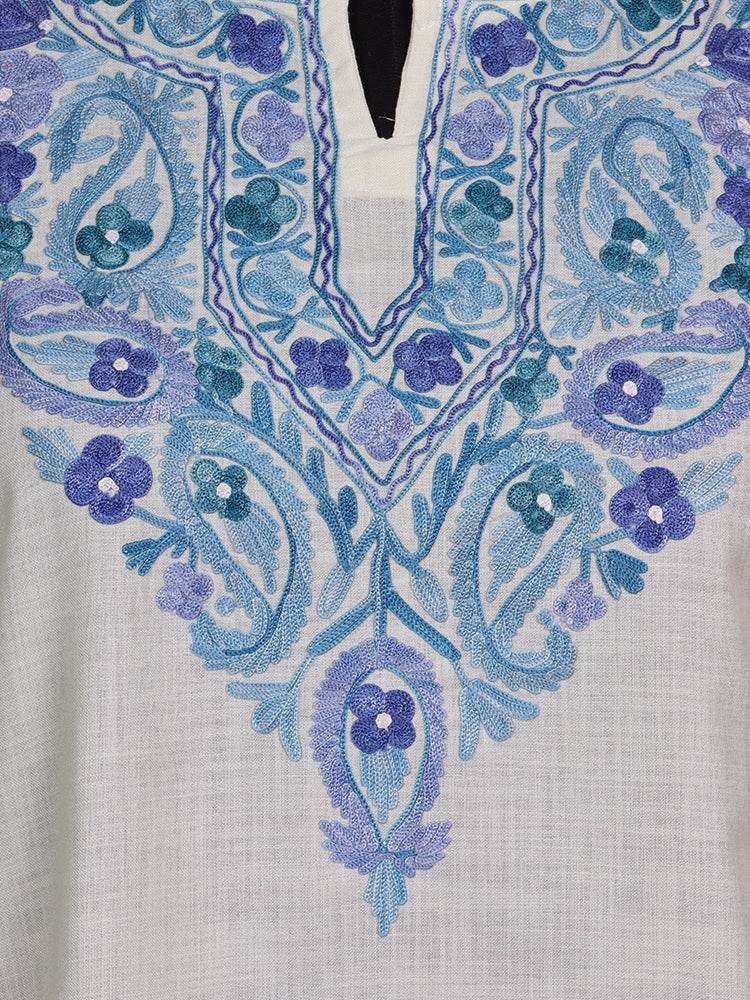 nAARI Soft Cream Kashmiri Aari Embroidered Cotton Kurti - Shopping in Kashmir
