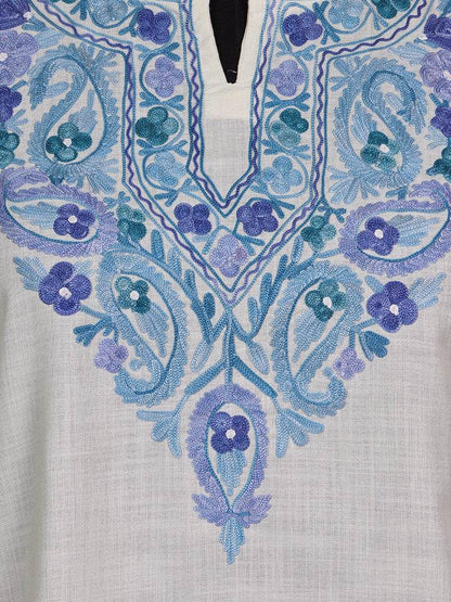 nAARI Soft Cream Kashmiri Aari Embroidered Cotton Kurti - Shopping in Kashmir