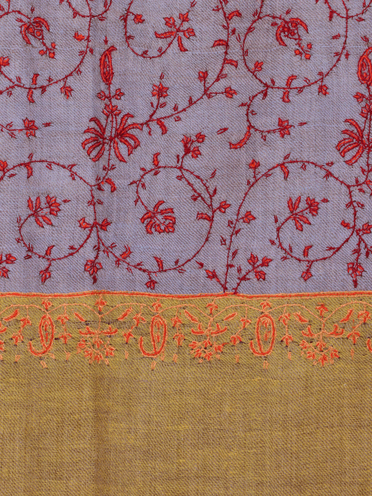 Mustard Lilac Jaalidaar Embroidered Pashmina Shawl. - Shopping in Kashmir