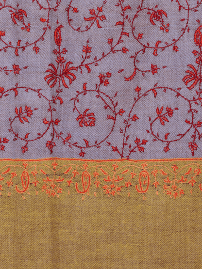 Mustard Lilac Jaalidaar Embroidered Pashmina Shawl. - Shopping in Kashmir