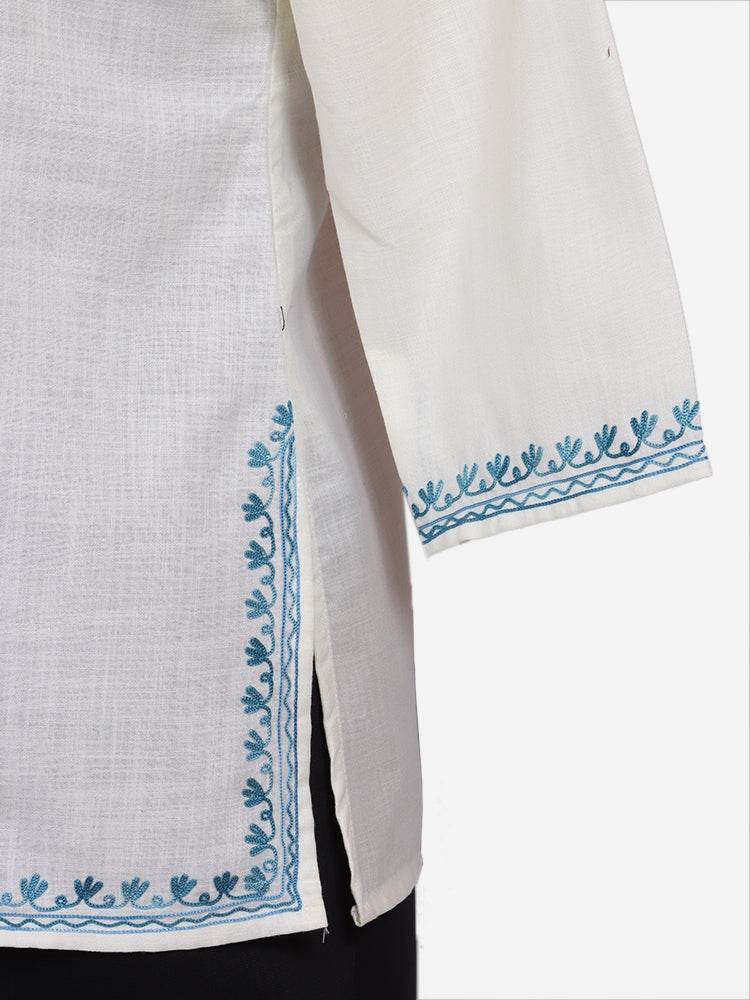 nAARI Soft Cream Kashmiri Aari Embroidered Cotton Kurti - Shopping in Kashmir
