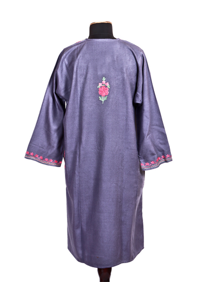 Lavender Purple Cashmilon Wool Aari Embroidered Kashmiri Pheran - Pehnava