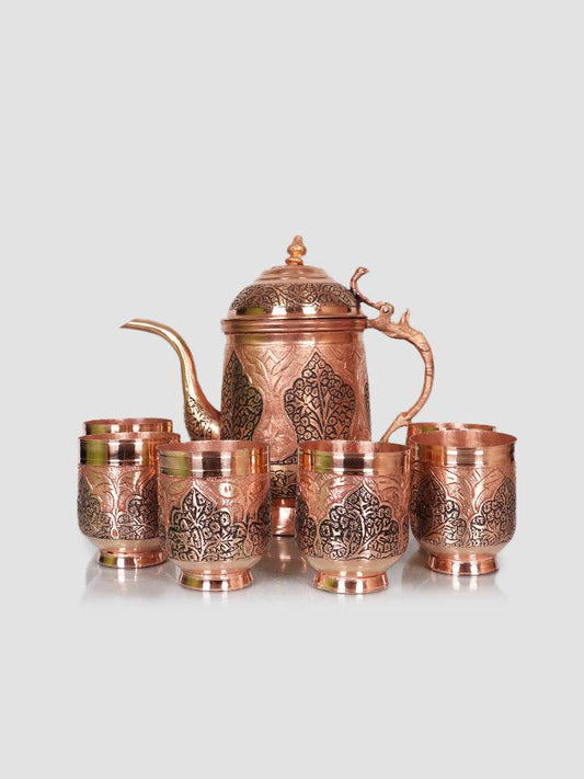 Kashmiri Kandkaari Copper Jug Set - Shopping in Kashmir