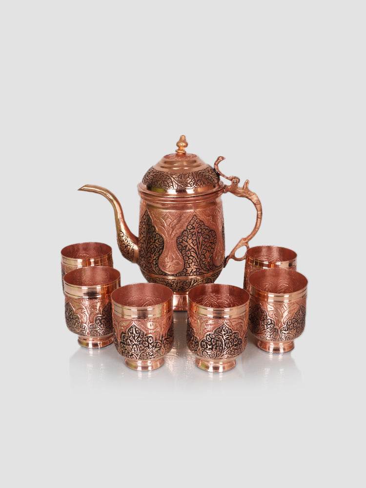 Kashmiri Kandkaari Copper Jug Set - Shopping in Kashmir