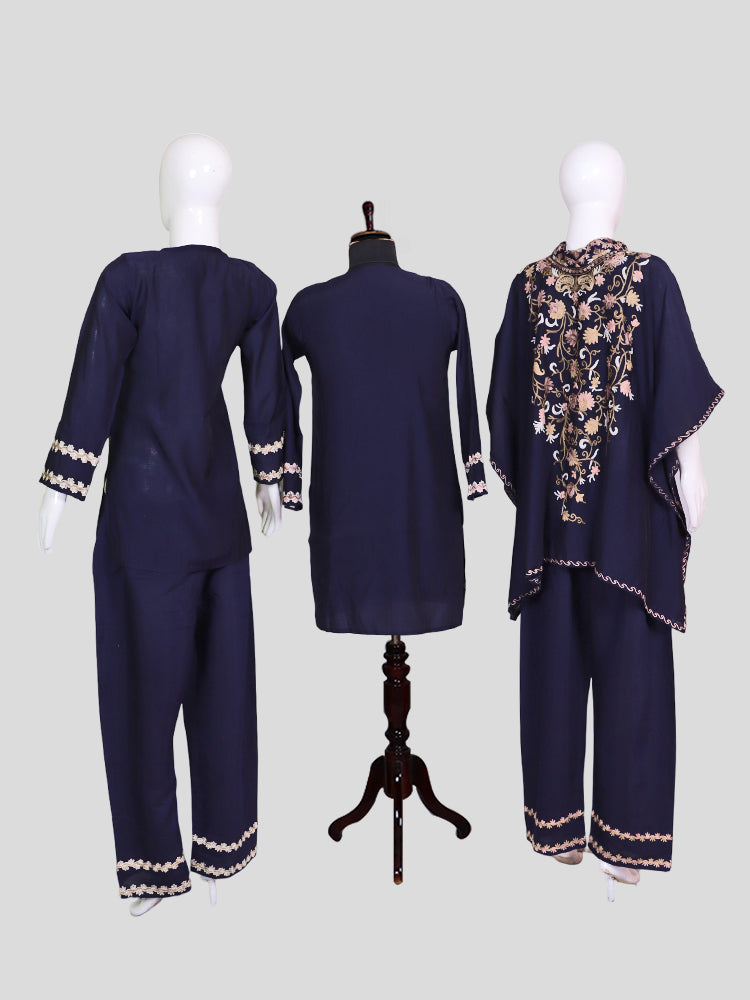 Zariya Navy Blue Silk Trio Edit - Kurti, Kaftan Set, & Coord Set